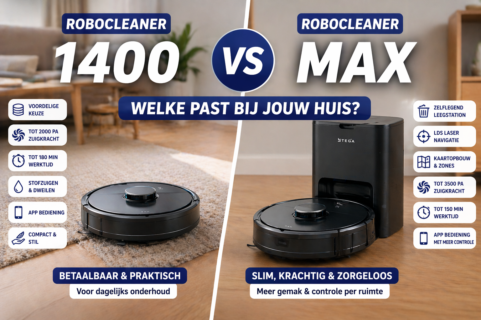 RoboCleaner Max vs RoboCleaner 1400: welke kies je? | STEGA