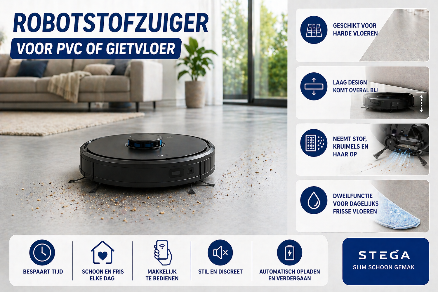 Robotstofzuiger voor PVC of gietvloer: waar let je op? | STEGA